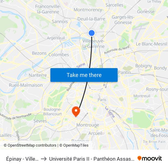 Épinay - Villetaneuse to Université Paris II - Panthéon Assas - Centre Vaugirard map