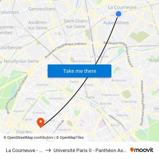 La Courneuve - Aubervilliers to Université Paris II - Panthéon Assas - Centre Vaugirard map