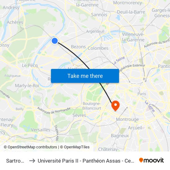 Sartrouville to Université Paris II - Panthéon Assas - Centre Vaugirard map