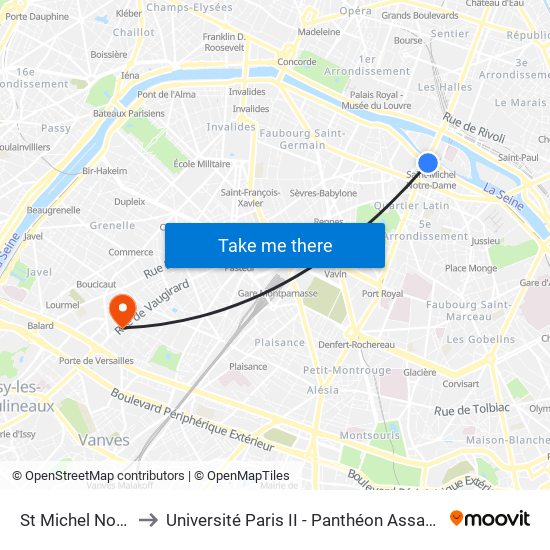 St Michel Notre Dame to Université Paris II - Panthéon Assas - Centre Vaugirard map