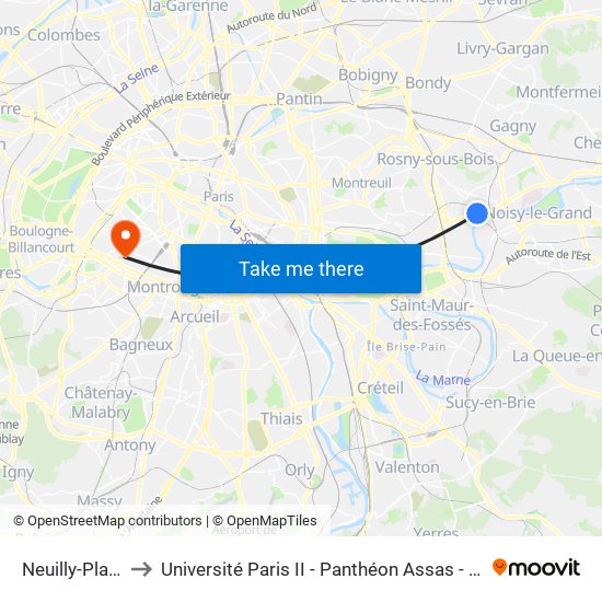 Neuilly-Plaisance to Université Paris II - Panthéon Assas - Centre Vaugirard map