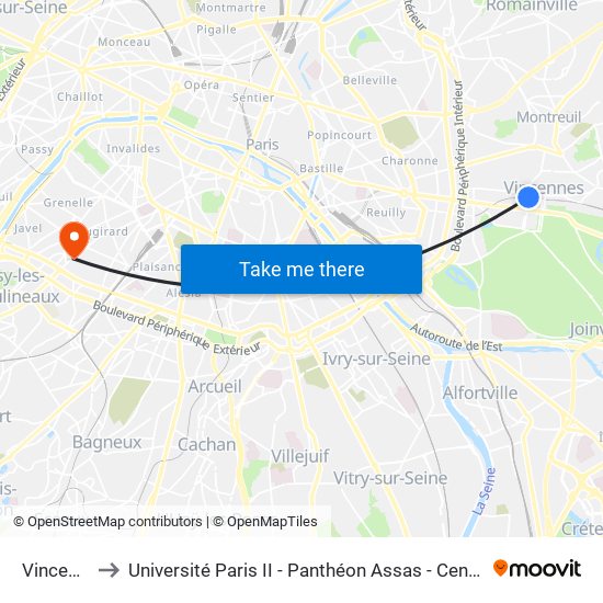 Vincennes to Université Paris II - Panthéon Assas - Centre Vaugirard map