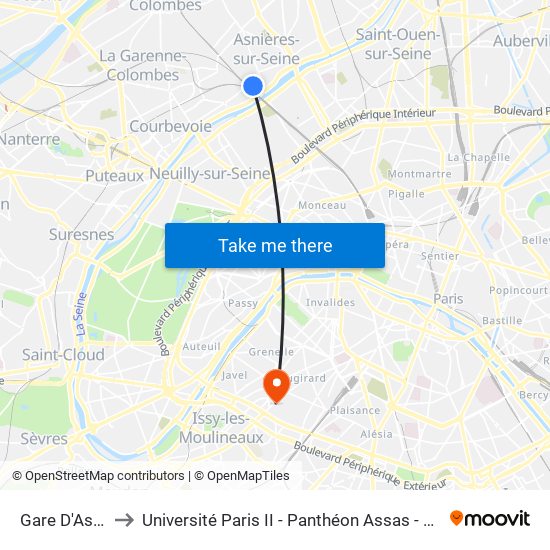 Gare D'Asnieres to Université Paris II - Panthéon Assas - Centre Vaugirard map