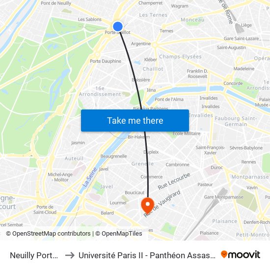 Neuilly Porte Maillot to Université Paris II - Panthéon Assas - Centre Vaugirard map