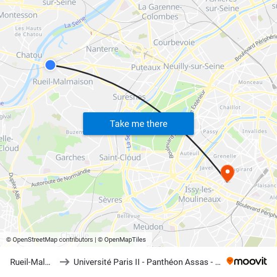 Rueil-Malmaison to Université Paris II - Panthéon Assas - Centre Vaugirard map