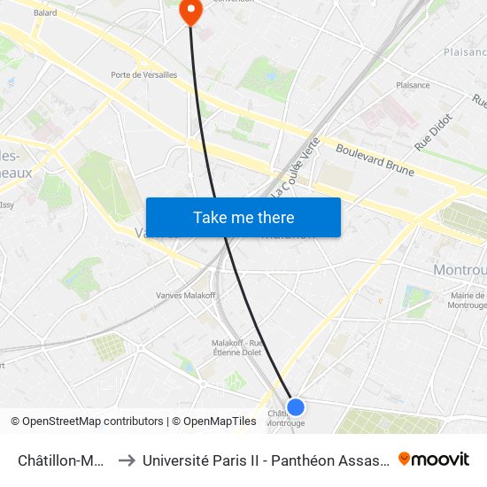 Châtillon-Montrouge to Université Paris II - Panthéon Assas - Centre Vaugirard map