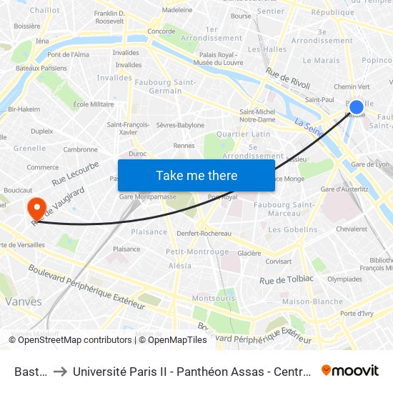 Bastille to Université Paris II - Panthéon Assas - Centre Vaugirard map