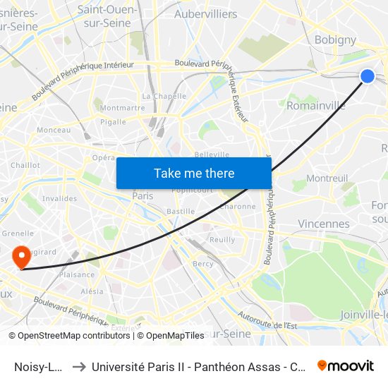 Noisy-Le-Sec to Université Paris II - Panthéon Assas - Centre Vaugirard map
