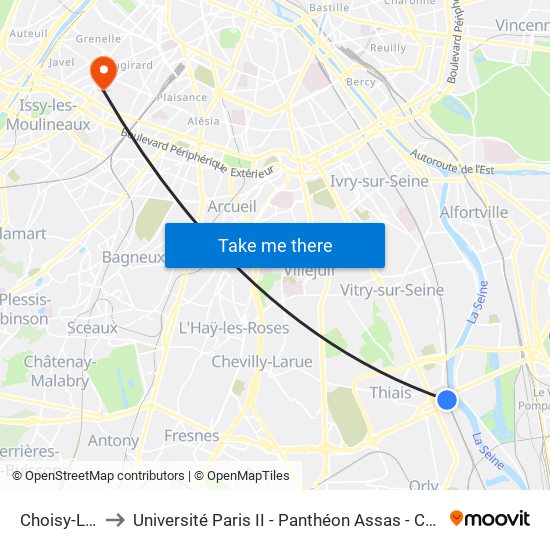 Choisy-Le-Roi to Université Paris II - Panthéon Assas - Centre Vaugirard map