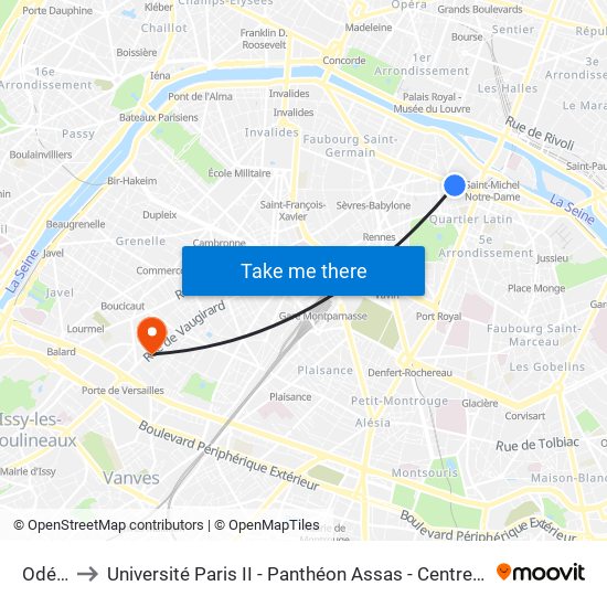 Odéon to Université Paris II - Panthéon Assas - Centre Vaugirard map