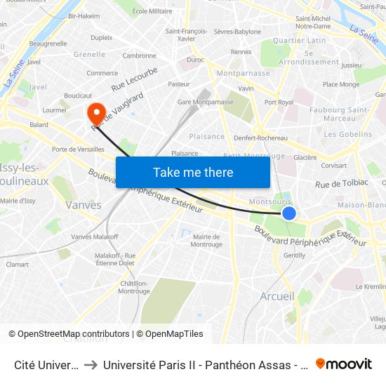 Cité Universitaire to Université Paris II - Panthéon Assas - Centre Vaugirard map