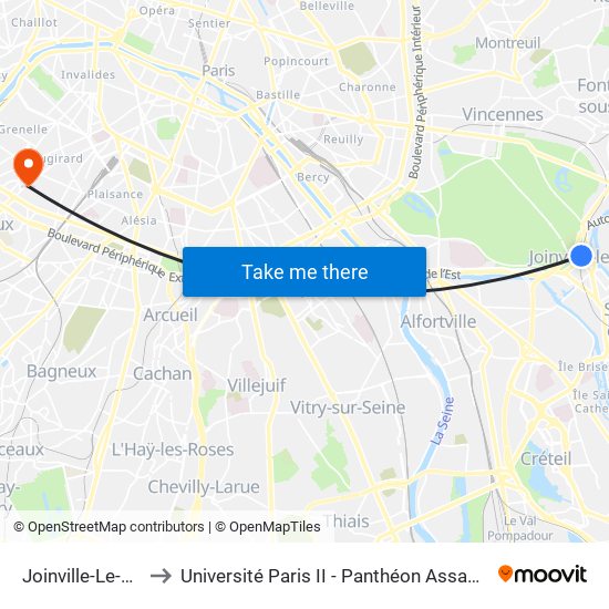 Joinville-Le-Pont RER to Université Paris II - Panthéon Assas - Centre Vaugirard map