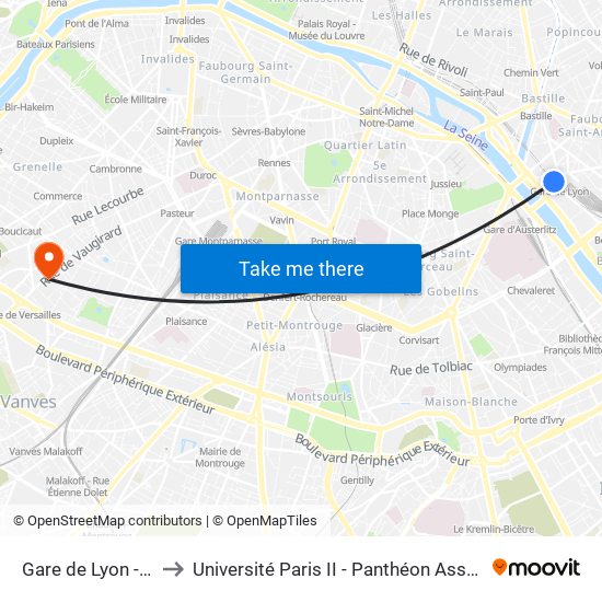 Gare de Lyon - Van Gogh to Université Paris II - Panthéon Assas - Centre Vaugirard map