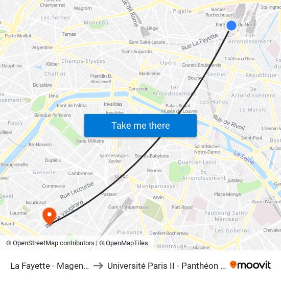 La Fayette - Magenta - Gare du Nord to Université Paris II - Panthéon Assas - Centre Vaugirard map