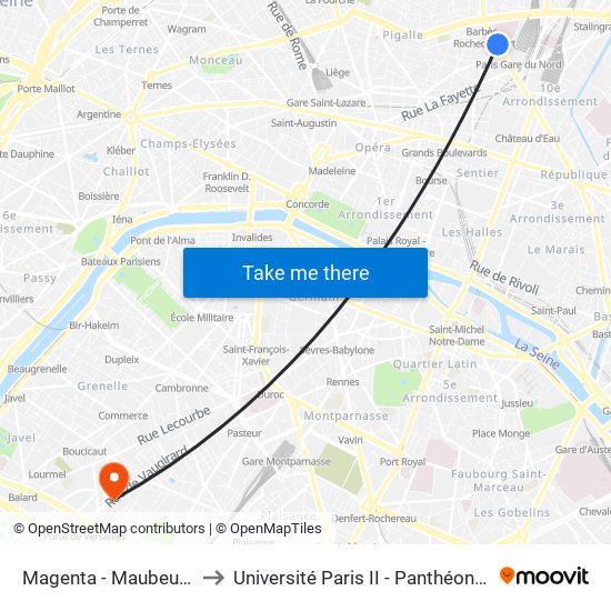 Magenta - Maubeuge - Gare du Nord to Université Paris II - Panthéon Assas - Centre Vaugirard map