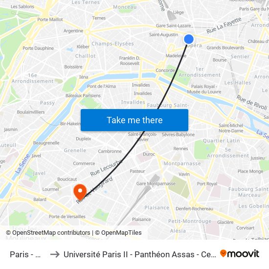 Paris - Opéra to Université Paris II - Panthéon Assas - Centre Vaugirard map