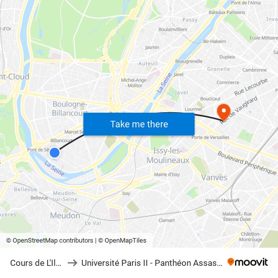 Cours de L'Ile Seguin to Université Paris II - Panthéon Assas - Centre Vaugirard map