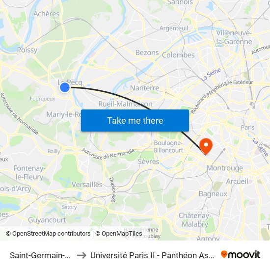 Saint-Germain-En-Laye RER to Université Paris II - Panthéon Assas - Centre Vaugirard map