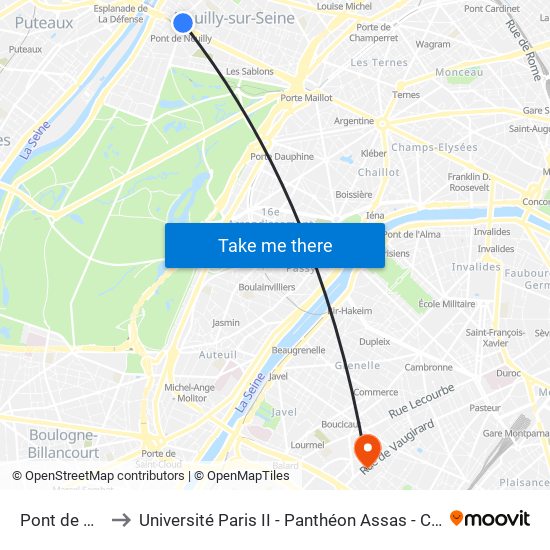 Pont de Neuilly to Université Paris II - Panthéon Assas - Centre Vaugirard map