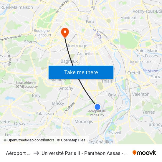 Aéroport Orly 4 to Université Paris II - Panthéon Assas - Centre Vaugirard map