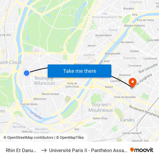 Rhin Et Danube - Métro to Université Paris II - Panthéon Assas - Centre Vaugirard map