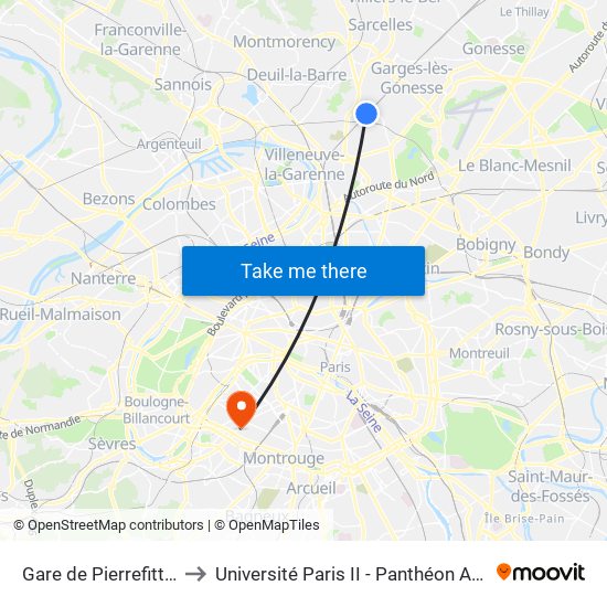 Gare de Pierrefitte - Stains RER to Université Paris II - Panthéon Assas - Centre Vaugirard map