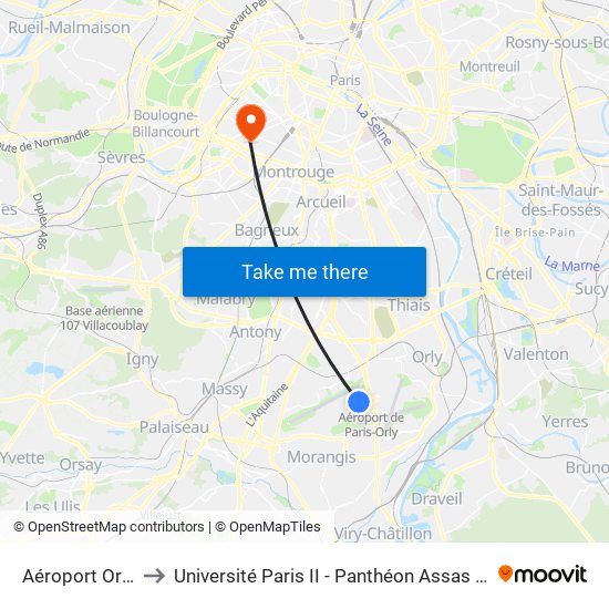 Aéroport Orly 1-2-3 to Université Paris II - Panthéon Assas - Centre Vaugirard map