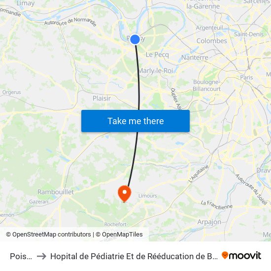 Poissy to Hopital de Pédiatrie Et de Rééducation de Bullion map