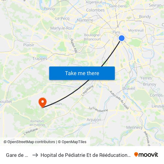 Gare de Lyon to Hopital de Pédiatrie Et de Rééducation de Bullion map