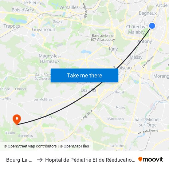 Bourg-La-Reine to Hopital de Pédiatrie Et de Rééducation de Bullion map