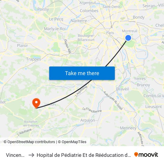 Vincennes to Hopital de Pédiatrie Et de Rééducation de Bullion map