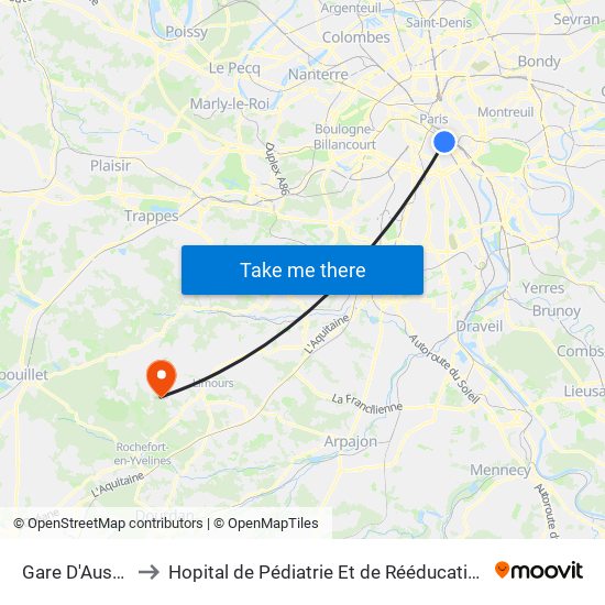 Gare D'Austerlitz to Hopital de Pédiatrie Et de Rééducation de Bullion map