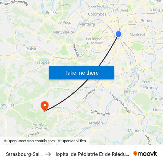 Strasbourg-Saint-Denis to Hopital de Pédiatrie Et de Rééducation de Bullion map