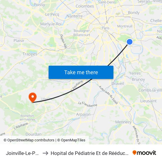 Joinville-Le-Pont RER to Hopital de Pédiatrie Et de Rééducation de Bullion map