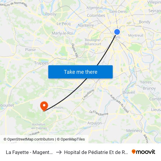 La Fayette - Magenta - Gare du Nord to Hopital de Pédiatrie Et de Rééducation de Bullion map
