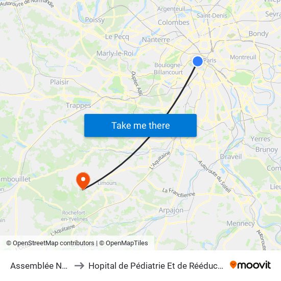 Assemblée Nationale to Hopital de Pédiatrie Et de Rééducation de Bullion map