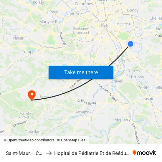 Saint-Maur – Créteil RER to Hopital de Pédiatrie Et de Rééducation de Bullion map
