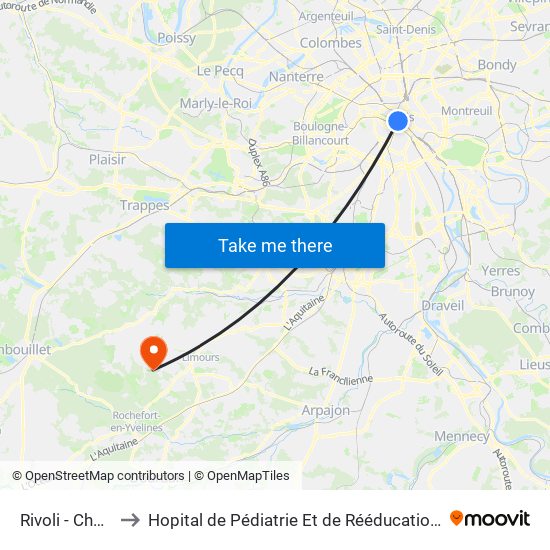Rivoli - Châtelet to Hopital de Pédiatrie Et de Rééducation de Bullion map