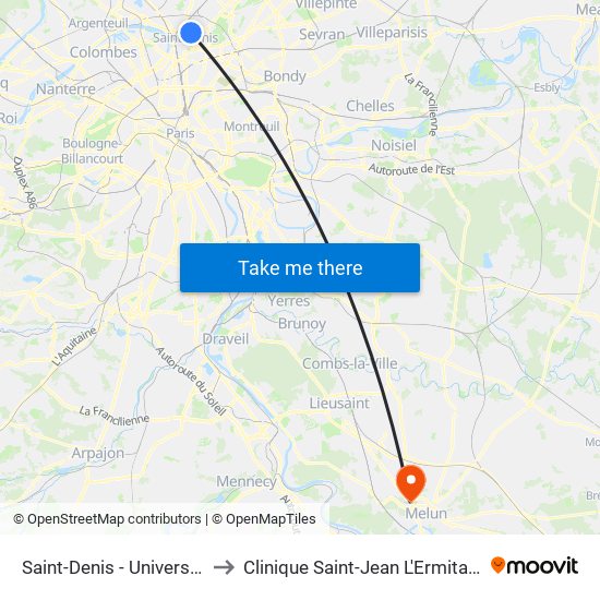 Saint-Denis - Université to Clinique Saint-Jean L'Ermitage map