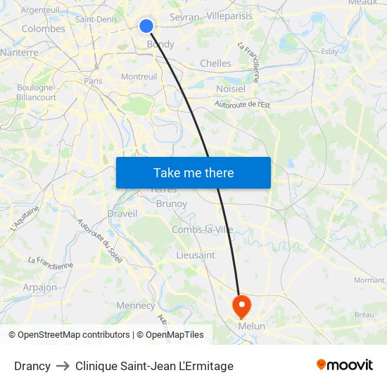 Drancy to Clinique Saint-Jean L'Ermitage map