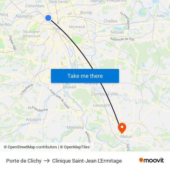 Porte de Clichy to Clinique Saint-Jean L'Ermitage map