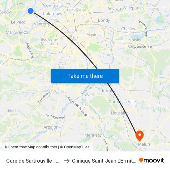 Gare de Sartrouville - RER to Clinique Saint-Jean L'Ermitage map