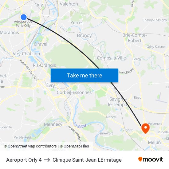 Aéroport Orly 4 to Clinique Saint-Jean L'Ermitage map