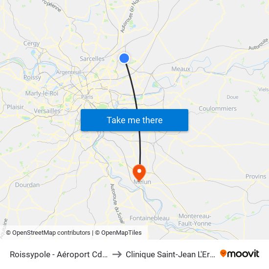 Roissypole - Aéroport Cdg1 (D1) to Clinique Saint-Jean L'Ermitage map
