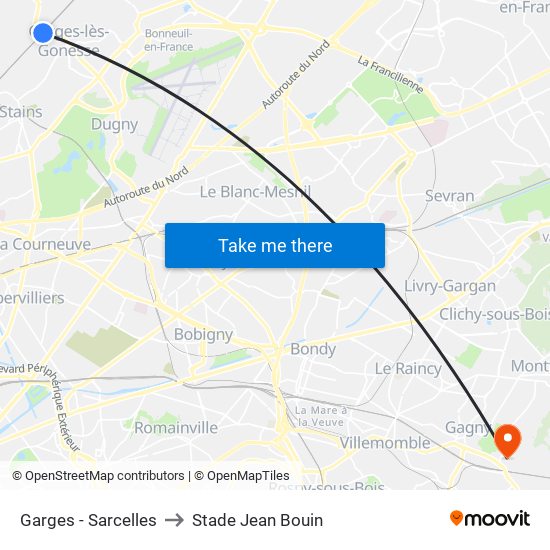 Garges - Sarcelles to Stade Jean Bouin map