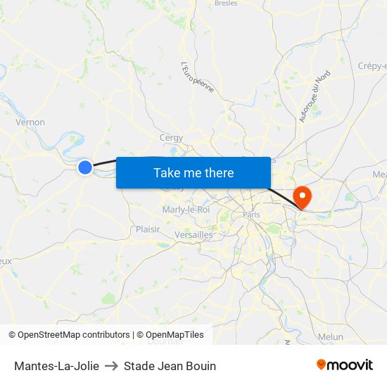 Mantes-La-Jolie to Stade Jean Bouin map