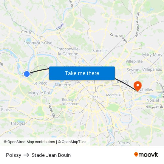 Poissy to Stade Jean Bouin map