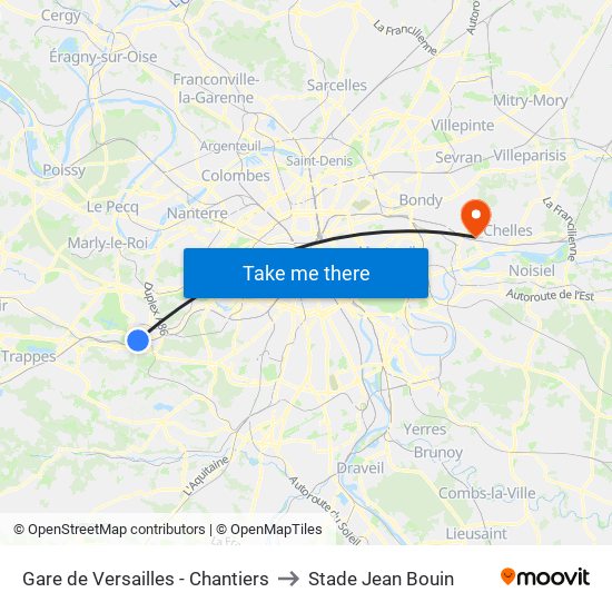 Gare de Versailles - Chantiers to Stade Jean Bouin map