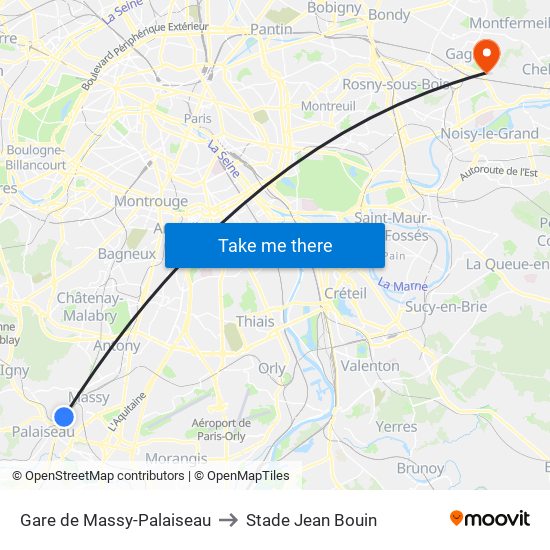 Gare de Massy-Palaiseau to Stade Jean Bouin map