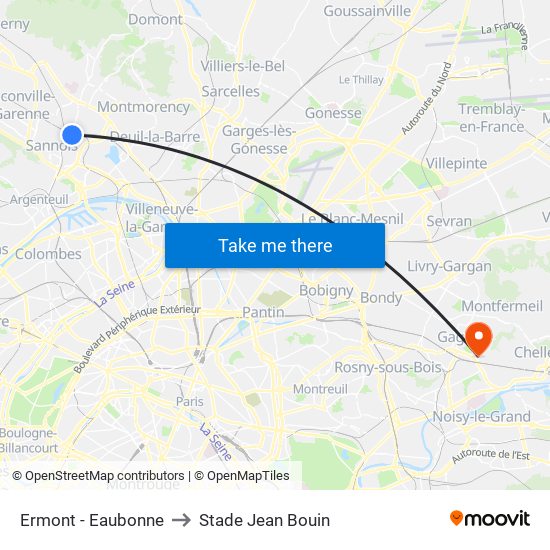 Ermont - Eaubonne to Stade Jean Bouin map